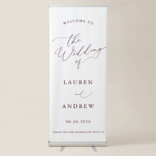Maroon Burgundy Minimalist Welcome to Our Wedding Retractable Banner