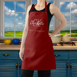 Maroon burgundy monogram name business  apron<br><div class="desc">A maroon,  burgundy background. Personalize and add your first name,  monogram initials and full name.  Use your back space key to delete if you want the apron without your full name.</div>