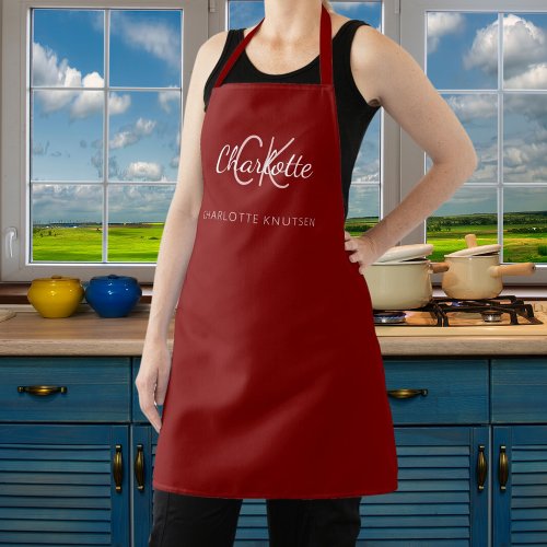 Maroon burgundy monogram name business  apron