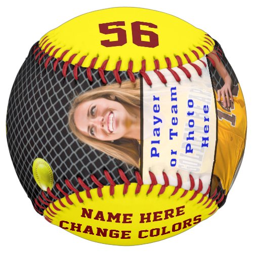 Maroon Burgundy PHOTO Personalized Softball Ball