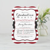 Maroon, Burgundy & White Stripes Graduation Party Invitation (Standing Front)