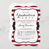 Maroon, Burgundy & White Stripes Graduation Party Invitation (Front/Back)
