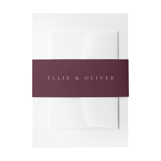 Maroon Burgundy & White Wedding Modern Invitation Belly Band (Front Example)