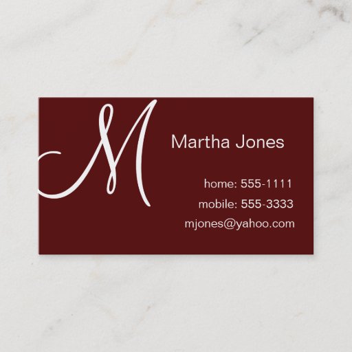 Customizable Maroon Business Cards with Monogram (#BUS 031)