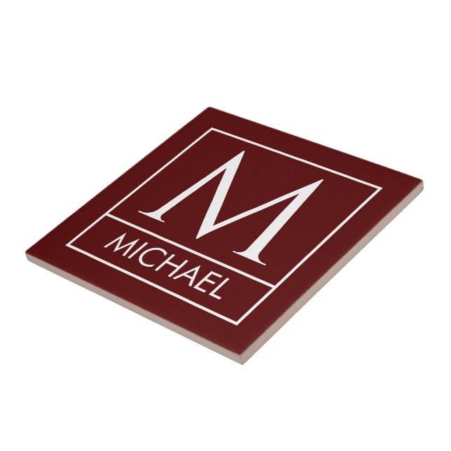 Maroon Ceramic Tile with Custom Initial & Name (Side)