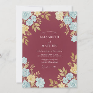Maroon Champagne Foliage Eucalyptus Wedding Invitation