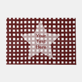 Maroon check & white Star Customizable Wording Doormat