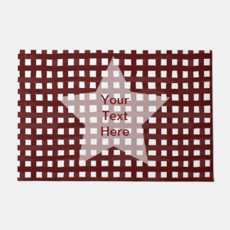 Maroon check & white Star Customizable Wording Doormat