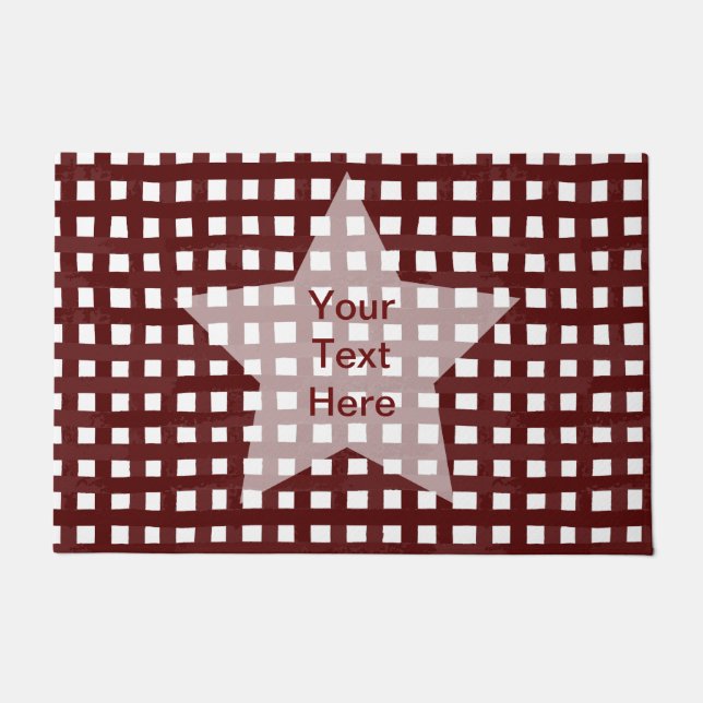 Maroon check & white Star Customizable Wording Doormat (Front)