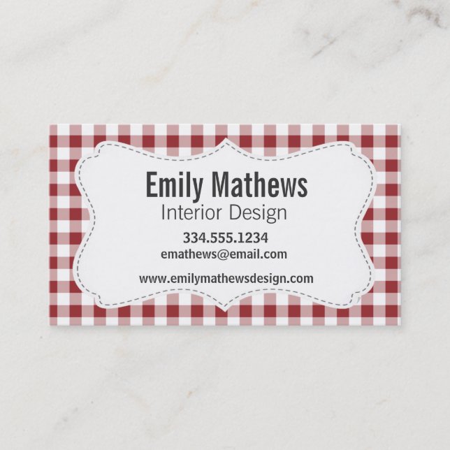 Maroon Checkered Pattern Business Card (Front)