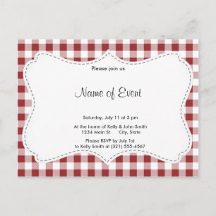Maroon Checkered Pattern Invitation Postcard