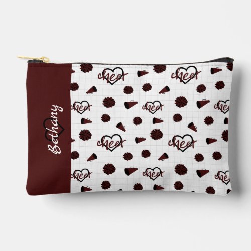 Maroon Cheer Hearts Pom Poms Megaphone Pattern Accessory Pouch