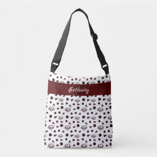 Maroon Cheer Hearts, Pom Poms, Megaphone Pattern Crossbody Bag