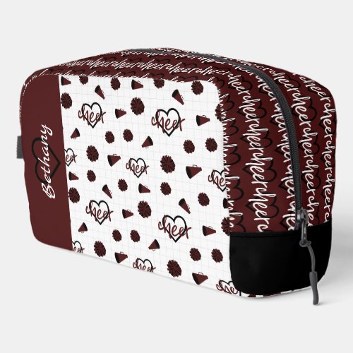 Maroon Cheer Hearts Pom Poms Megaphone Pattern Dopp Kit