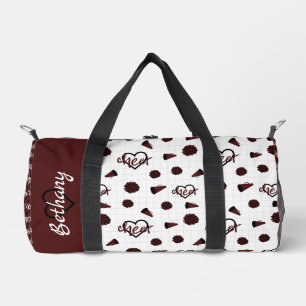 Maroon Cheer Hearts, Pom Poms, Megaphone Pattern Duffle Bag
