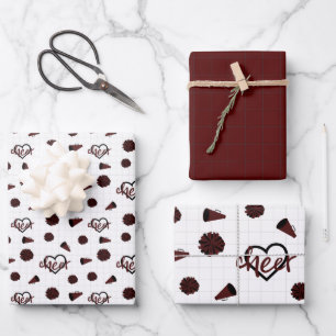 Maroon Cheer Hearts, Pom Poms, Megaphone Pattern Wrapping Paper Sheets
