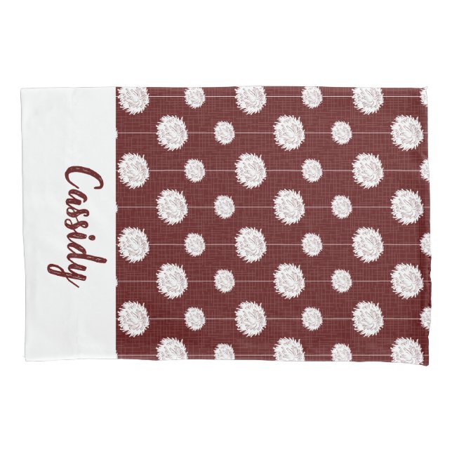 Maroon Cheerleader Pom Pom Pattern Pillow Case (Front)