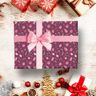 MAROON CHRISTMAS FESTIVE CANDY DECORATION WRAPPING PAPER