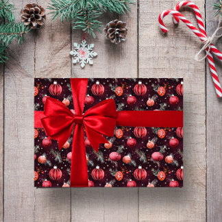 MAROON CHRISTMAS FESTIVE FLORAL DECORATION WRAPPING PAPER