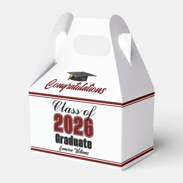 Maroon Class of 2026 Custom Graduation Party Favor Boxes (Front Side)