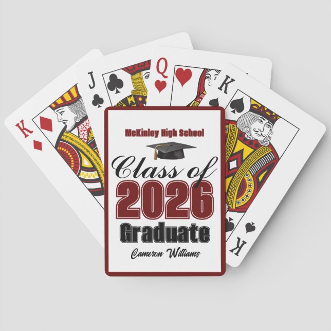 Maroon Class of 2026 Custom Graduation Party Poker Cards (Back)