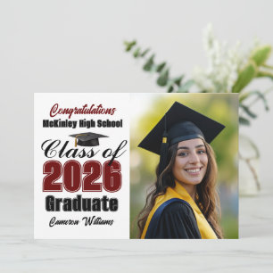Maroon Class of 2026 Graduate Photo Graduation Announcement
