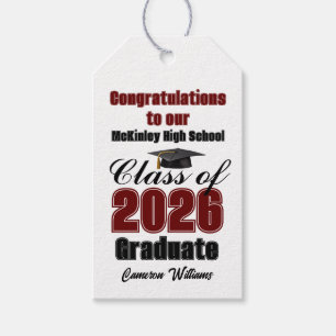 Maroon Class of 2026 Graduation Party Custom Gift Tags