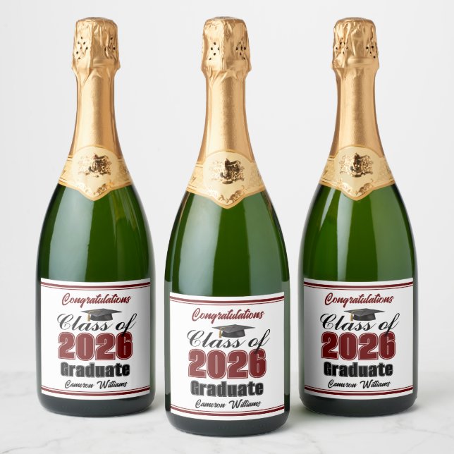 Maroon Class of 2026 Graduation Party Custom Sparkling Wine Label (Bottles)