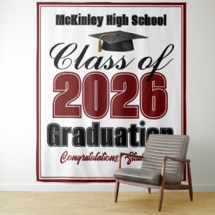 Maroon Class of 2026 Graduation Party Photo Booth Tapestry