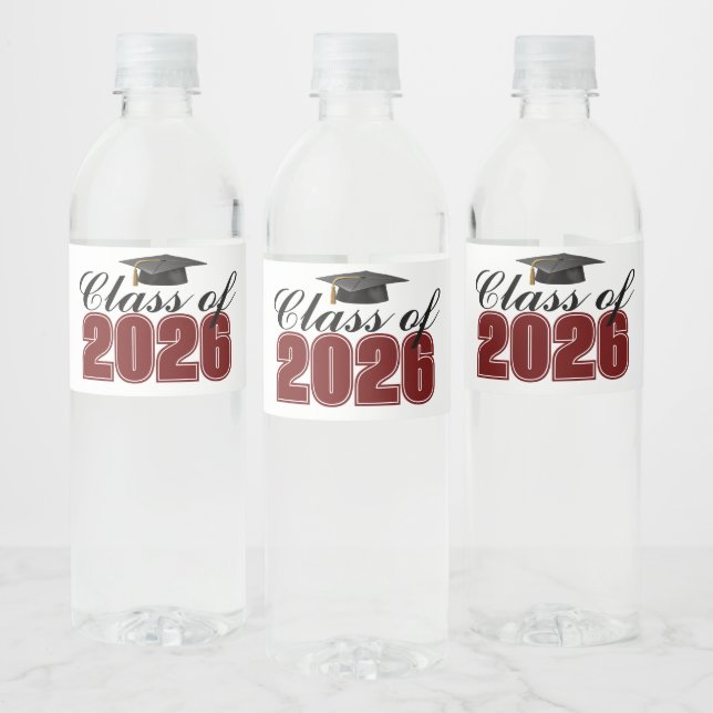 Maroon Class of 2026 Graduation Party Water Bottle Label (Bottles)