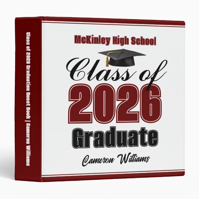 Maroon Class of 2026 Graduation Photo Album 3 Ring Binder (Front/Spine)