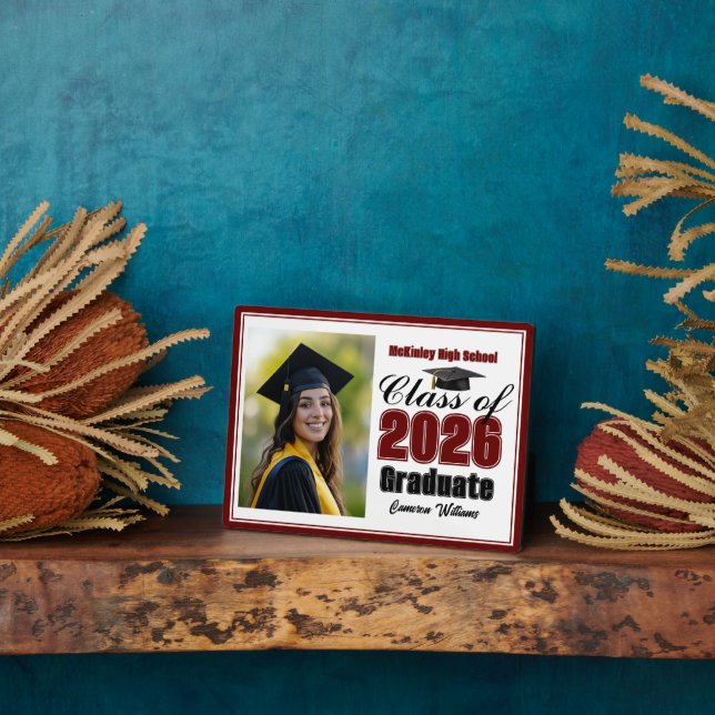 Maroon Class of 2026 Graduation Photo Plaque (Side)