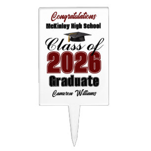 Maroon Class of 2026 Photo Graduation Party Cake Topper