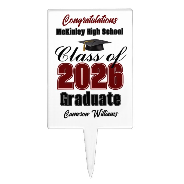 Maroon Class of 2026 Photo Graduation Party Cake Topper (Front)