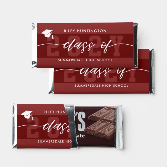 Maroon Class of Year Name & School Graduation Hershey Bar Favors (Front)
