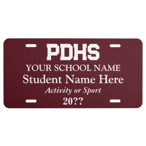 Maroon College or High School Student  License Plate