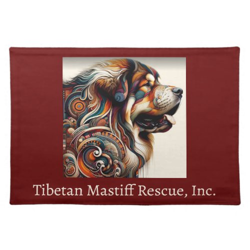 Maroon Colorful Tibetan Mastiff Head Placemat