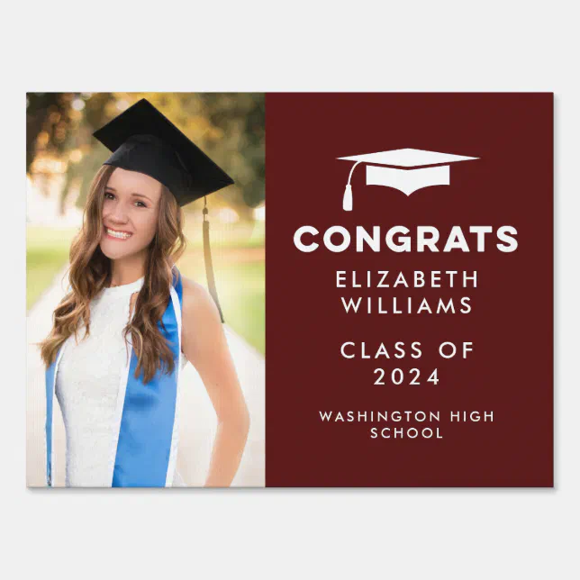 Maroon Congrats Single Photo Graduation Yard Sign | Zazzle