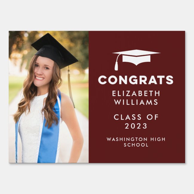 Maroon Congrats Single Photo Graduation Yard Sign