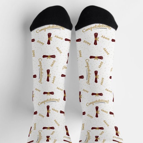 Maroon Congratulations Diploma Class Year Grad Socks