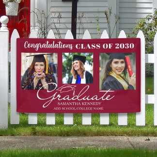 Maroon Congratulations Graduate 3 Photo Graduation Banner