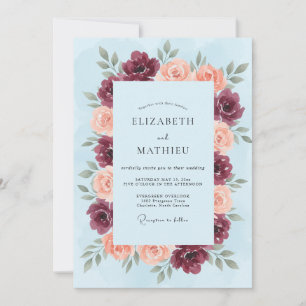 Maroon Coral Floral Flourish Wedding Invitation