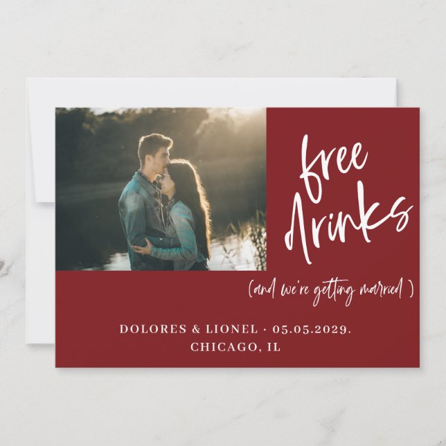 Maroon Couple Photo Wedding Save the date (Front)