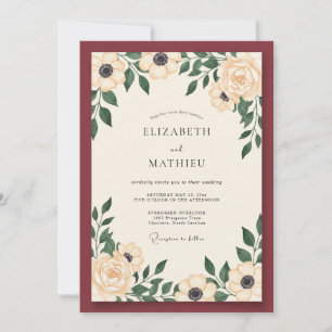 Maroon Cream Anemone Wedding Invitation
