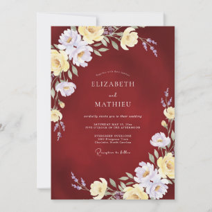 Maroon Cream Peony Wedding Invitation