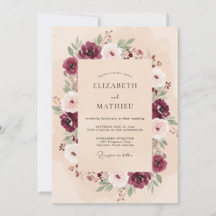 Maroon Cream Ranunculus Eucalyptus Wedding Invitation