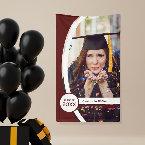 Maroon Curved Frame Photo Graduation Banner