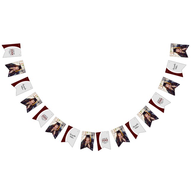 Maroon Curved Frame Photo Graduation Bunting Flags (All)