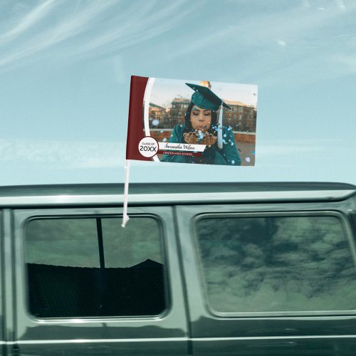 Maroon Curved Frame Photo Graduation Car Flag