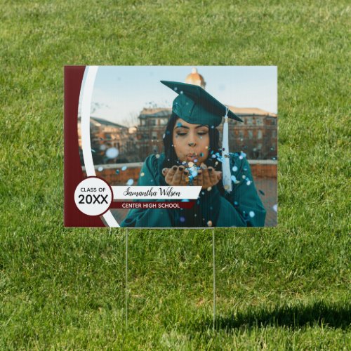 Maroon Curved Frame Photo Graduation Yard Sign